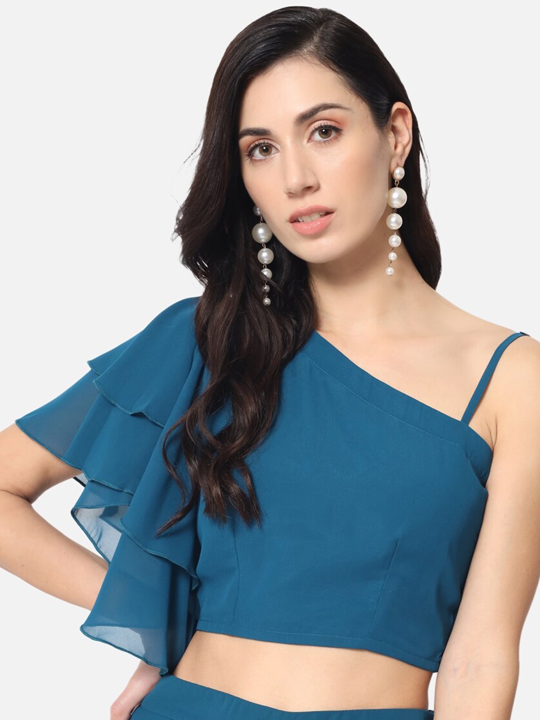 

BAESD One Shoulder Fitted Crop Top, Blue