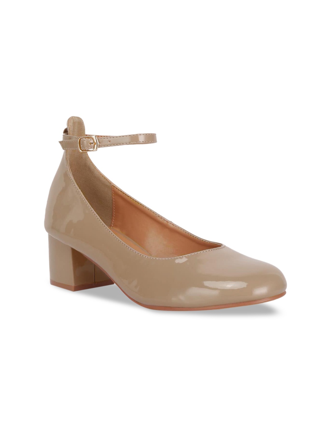 

RAG & CO Round Toe Work Block Pumps With Ankle Loop, Beige