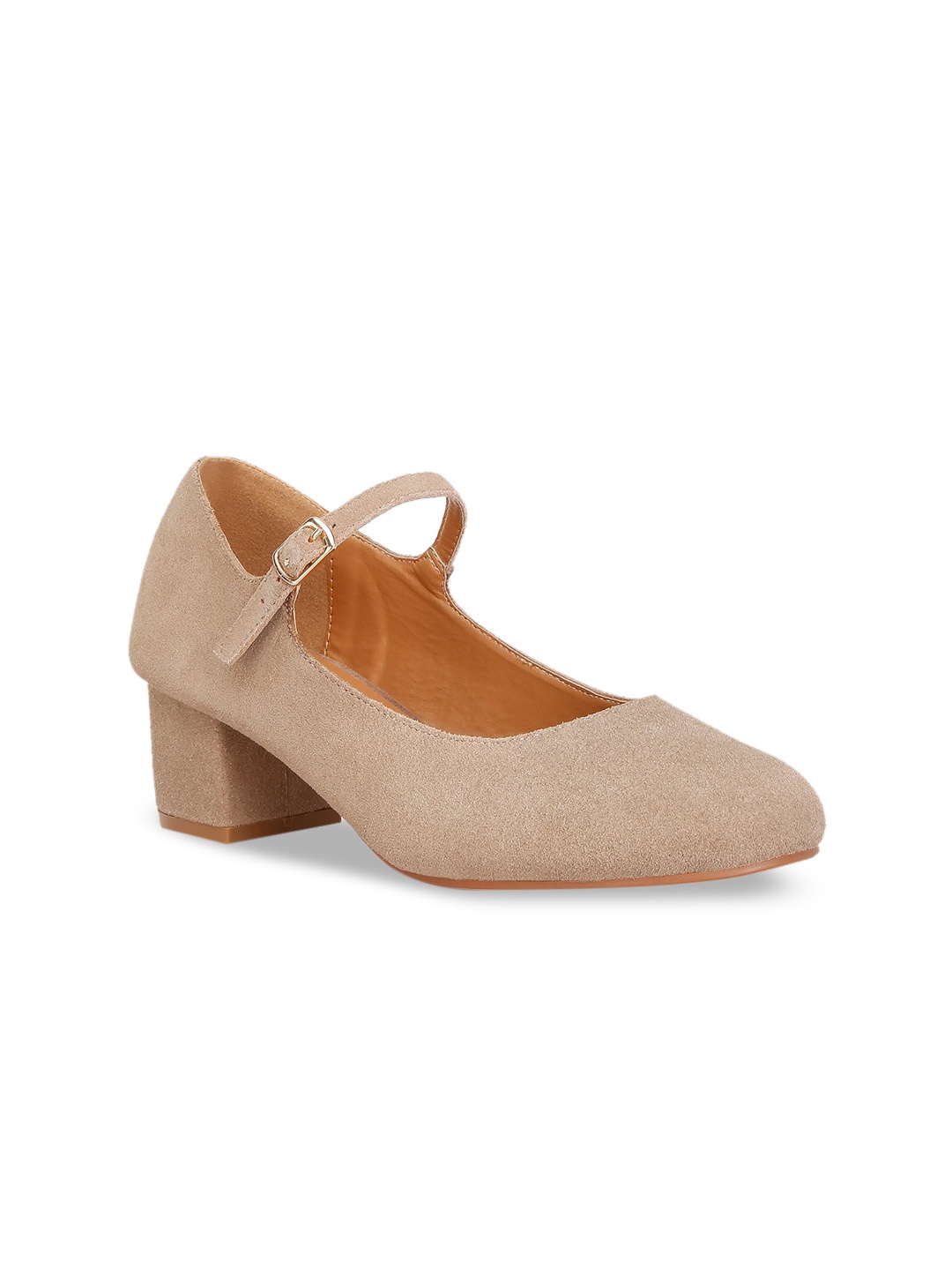 

RAG & CO Suede Work Block Mary Janes With Buckle Detail, Beige