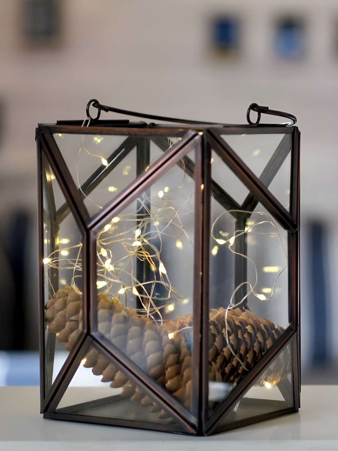 

BEHOMA Antique Copper Moroccan Geometric Lantern Table Lamp
