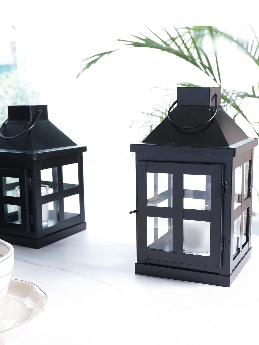 

BEHOMA 2 Pcs Black Lantern Shaped Metal Table Lamps