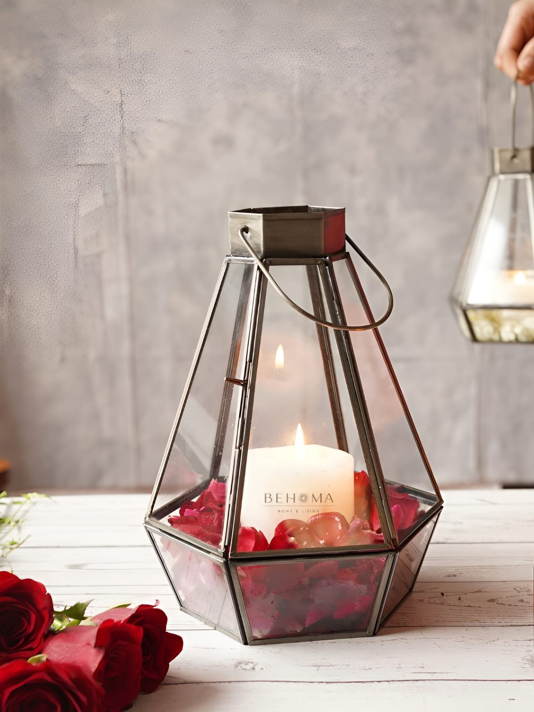 

BEHOMA Black Geometric Hanging Candle Holder Lantern