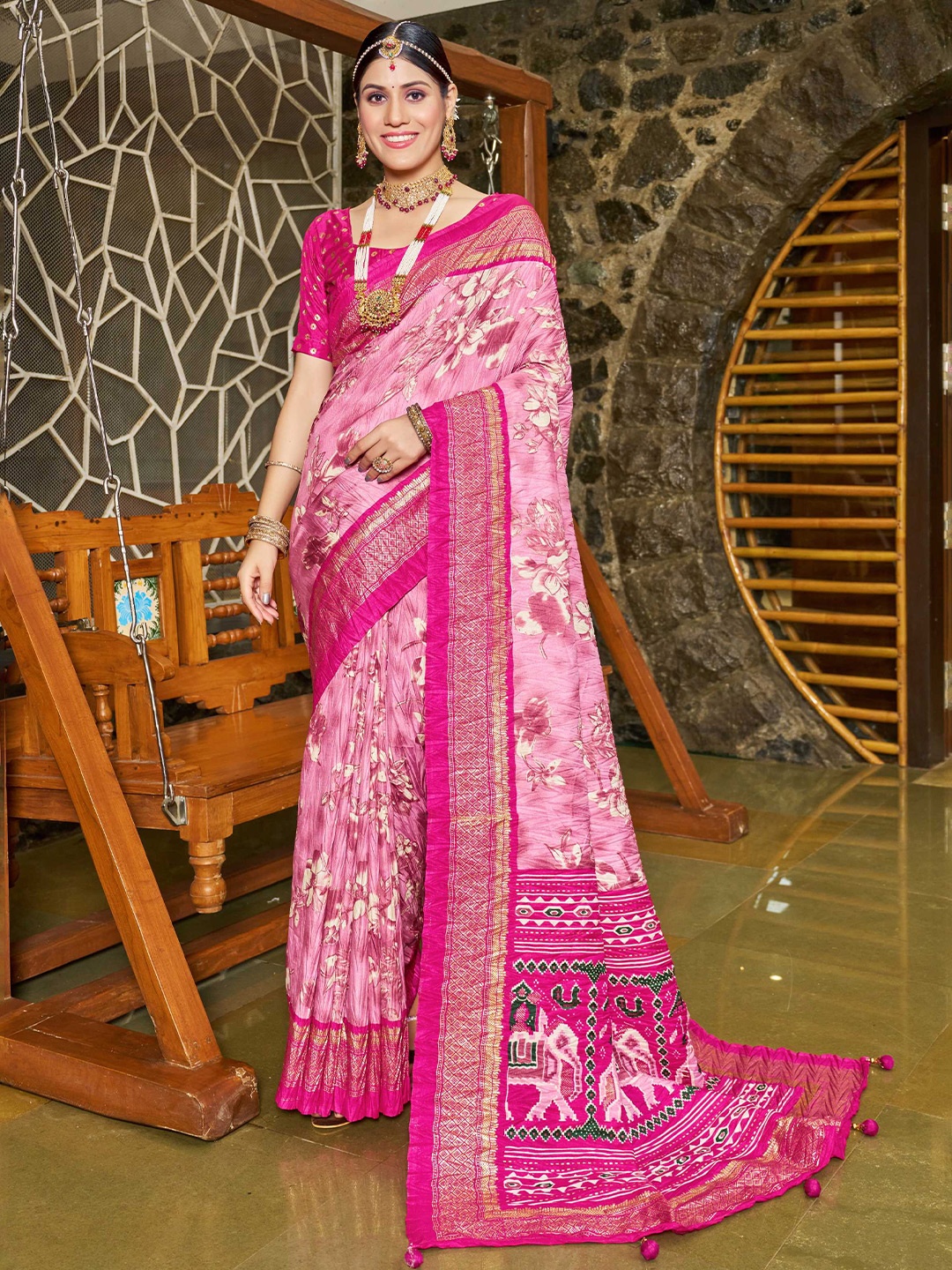 

Mitera Embellished Patola Saree, Pink
