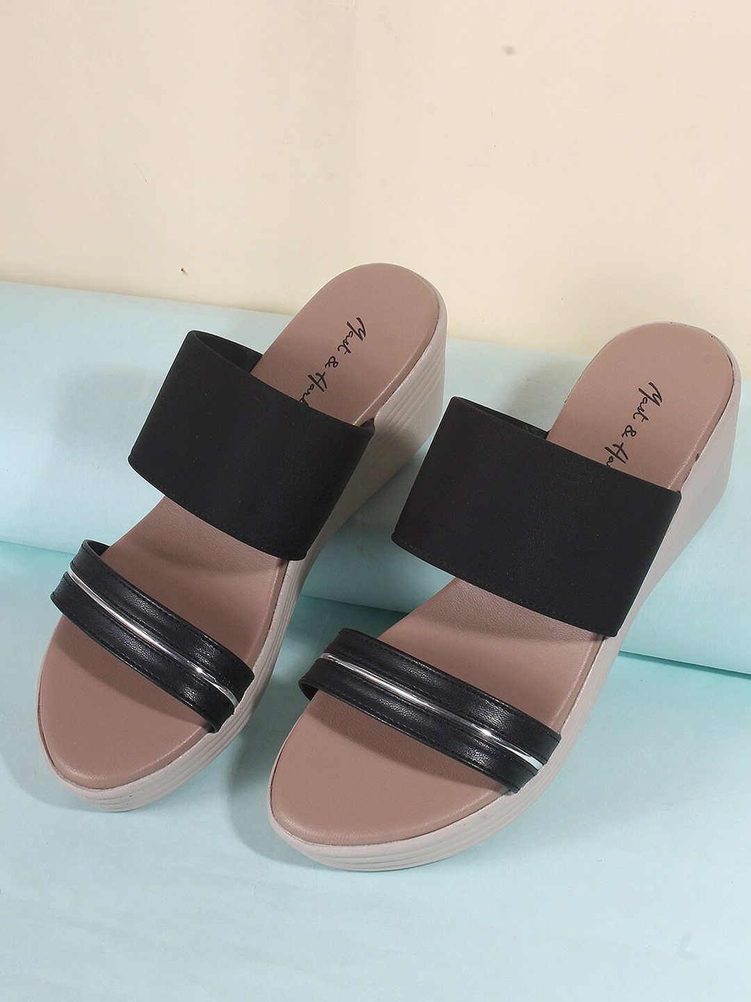 

Mast & Harbour Double Strap Open Toe Wedge Heels, Black