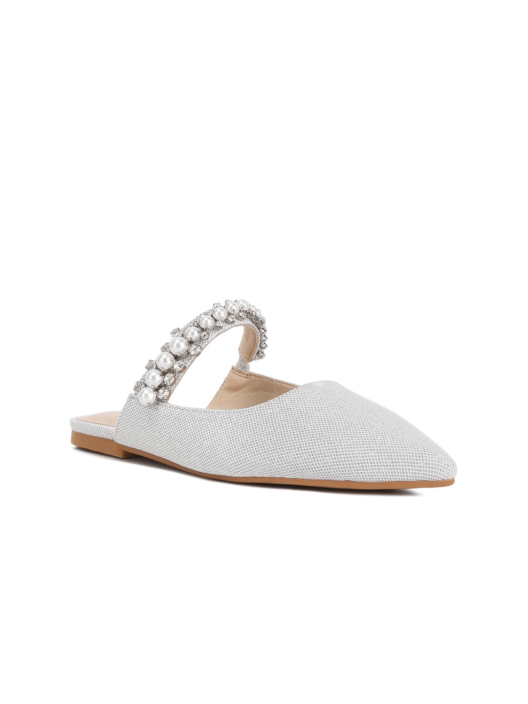 

RAG & CO Mary Jane Cutout Embellished Pointed Toe Party Mules, Silver