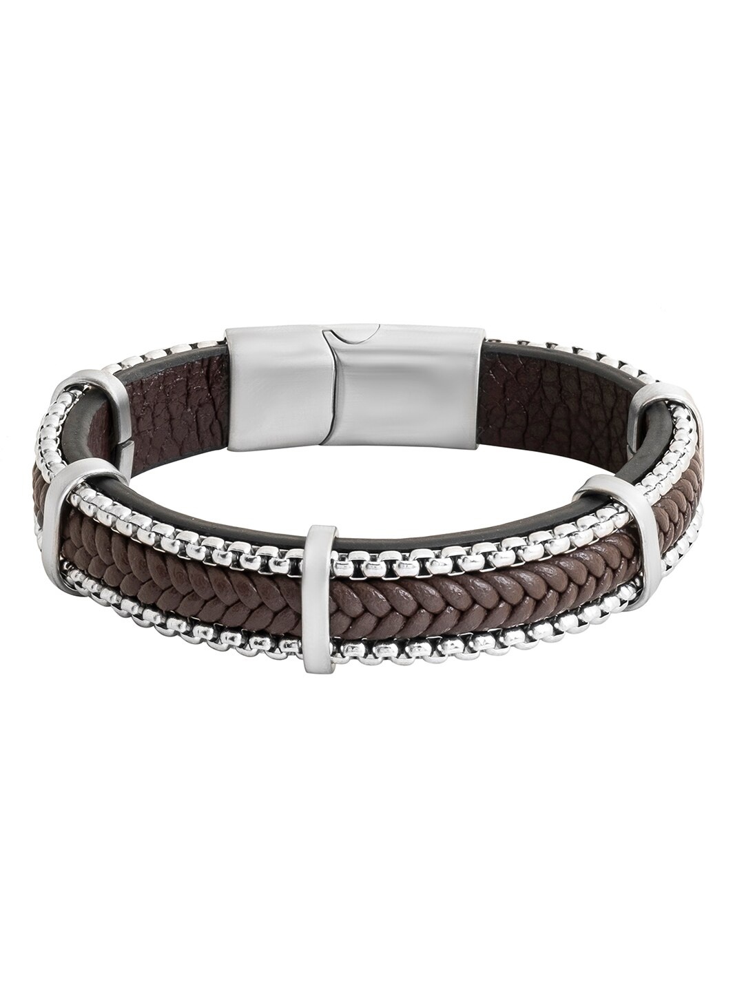

bodha Men Leather Silver-Plated Wraparound Bracelet