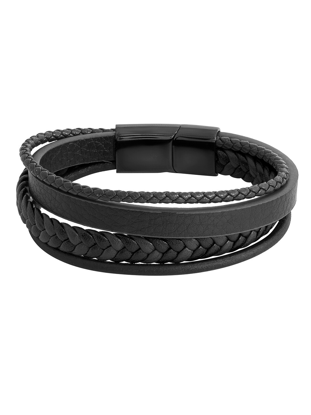 

bodha Men Leather Braided Multistrand Bracelet, Black