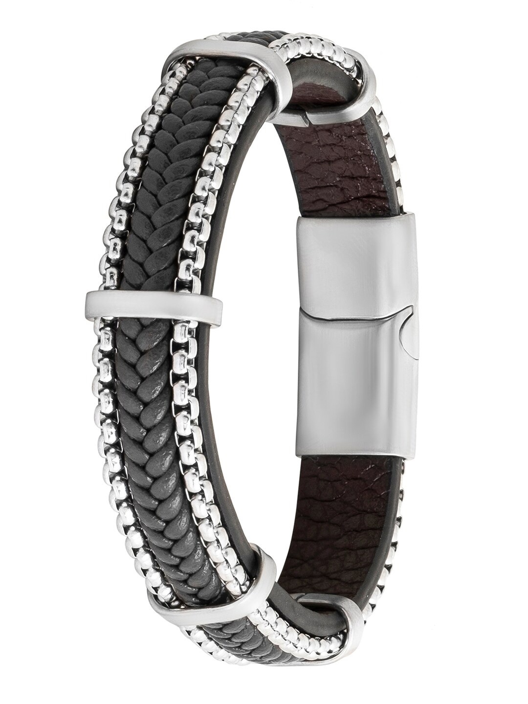 

bodha Men Leather Silver-Plated Wraparound Bracelet, Black