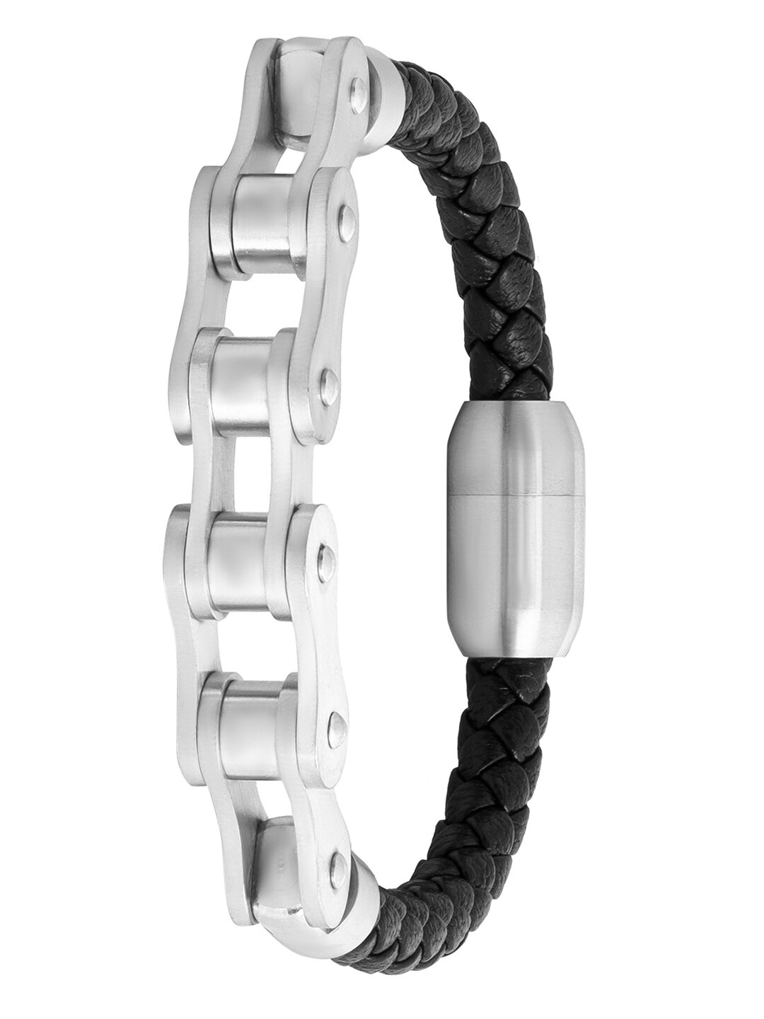 

bodha Men Braided Leather & Silver-Plated Wraparound Bracelet