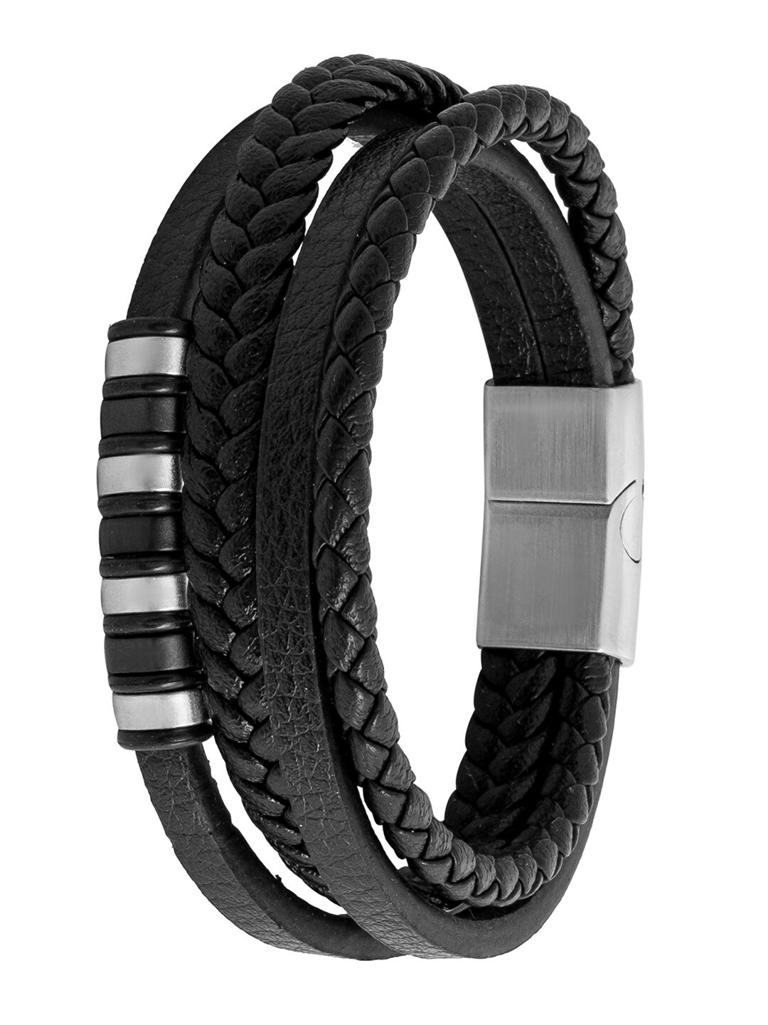 

bodha Men Leather Multistrand Bracelet, Silver