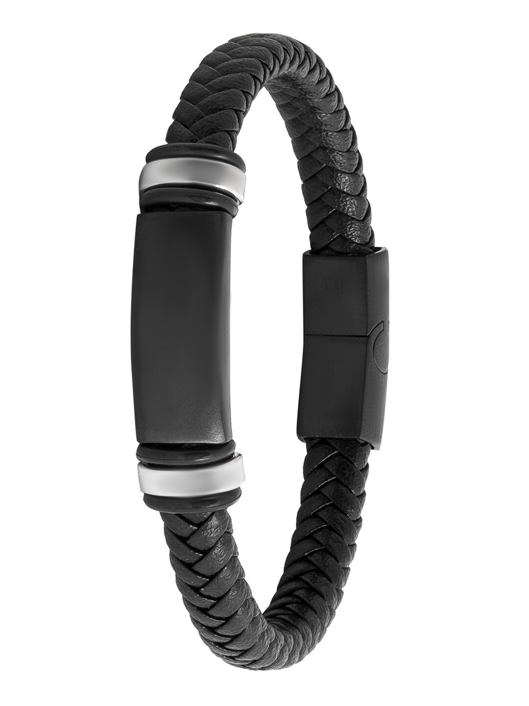 

bodha Men Stainless Steel Leather Wraparound Bracelet, Black