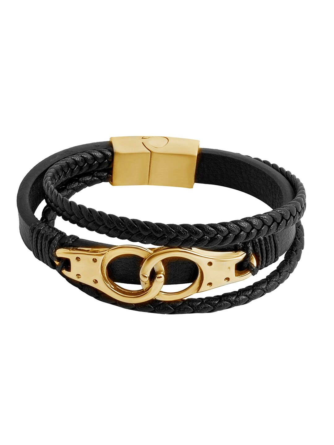 

bodha Men Leather Gold-Plated Wraparound Bracelet, Black