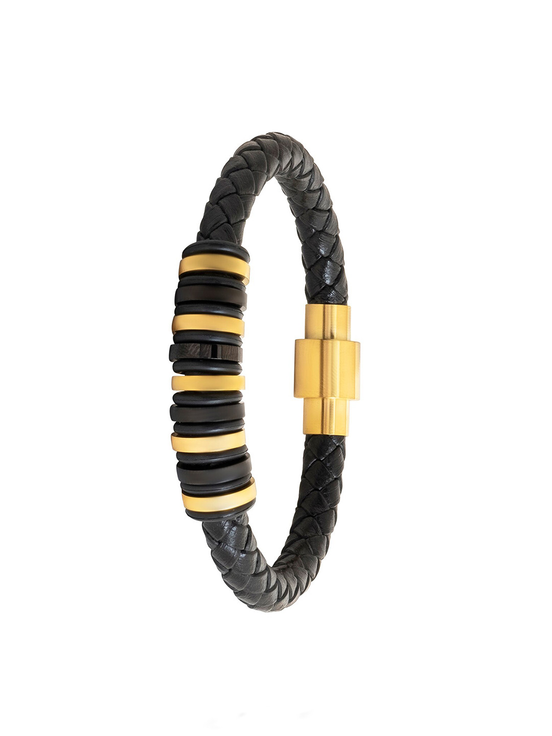 

bodha Men Stainless Steel Leather Wraparound Bracelet, Gold