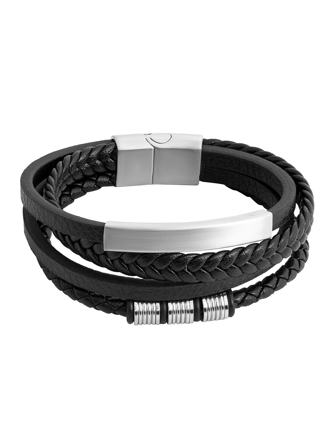 

bodha Men Braided Leather Multistrand Bracelet, Silver