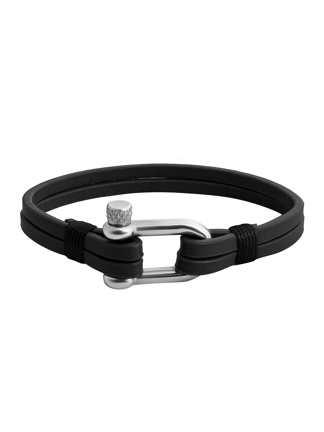 

bodha Men Leather Silver-Plated Wraparound Bracelet