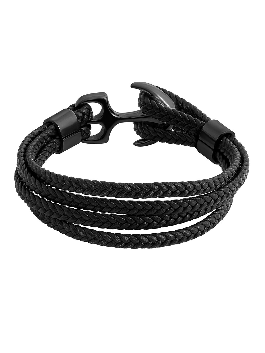 

bodha Men Braided Leather Multistrand Bracelet, Black