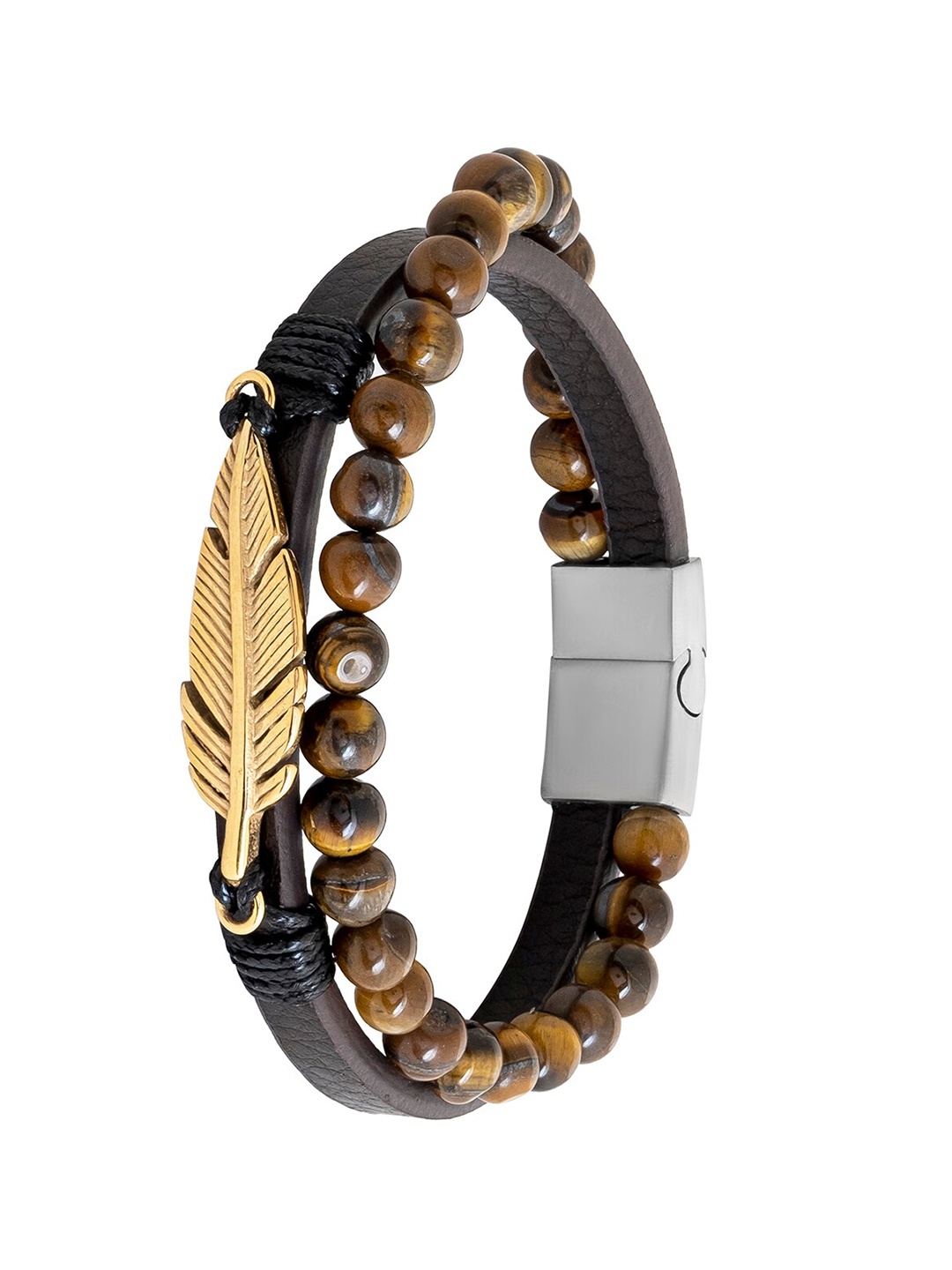 

bodha Men Gold-Plated Leather Multistrand Bracelet, Brown