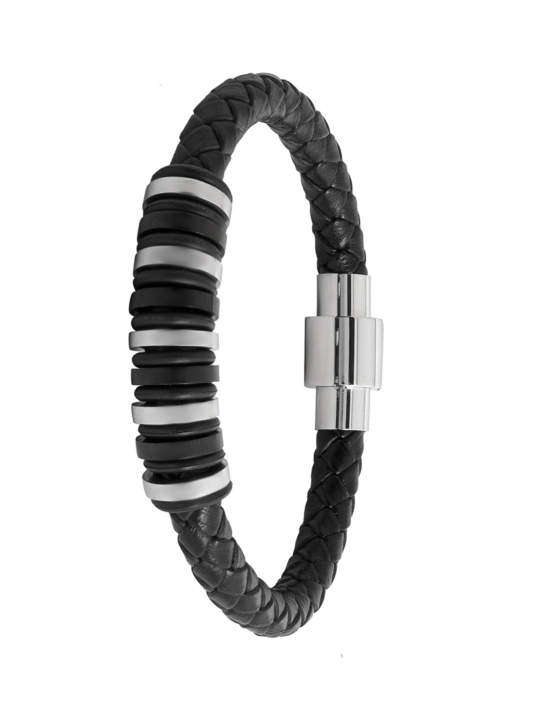 

bodha Men Leather Wraparound Bracelet, Silver