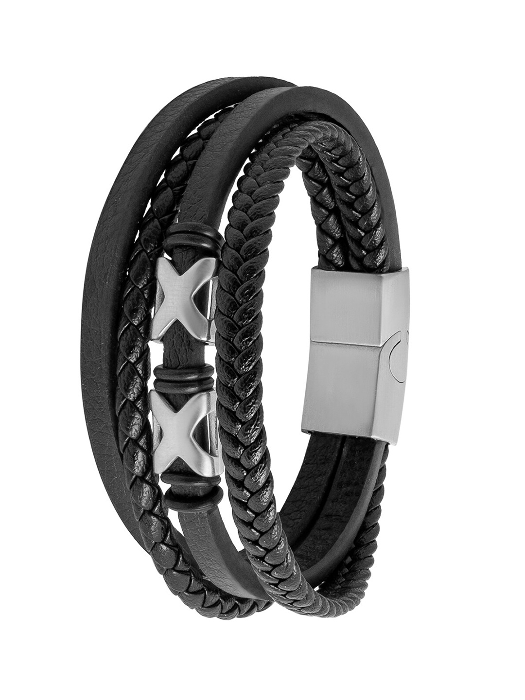 

bodha Men Silver-Plated Leather Wraparound Bracelet