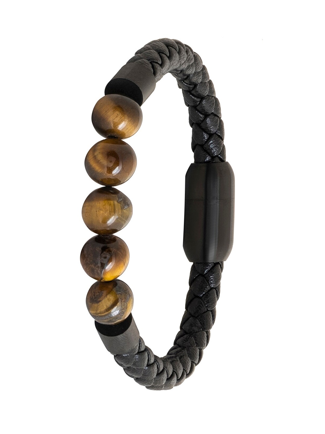 

bodha Men Leather Beaded Wraparound Bracelet, Black