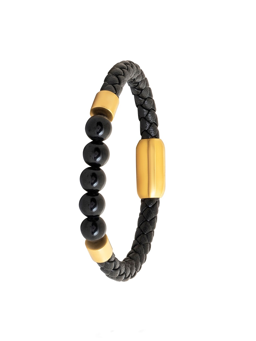 

bodha Men Leather Braided Beaded Wraparound Bracelet, Gold