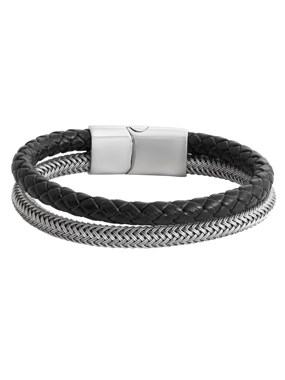 

bodha Men Leather Silver-Plated Wraparound Bracelet