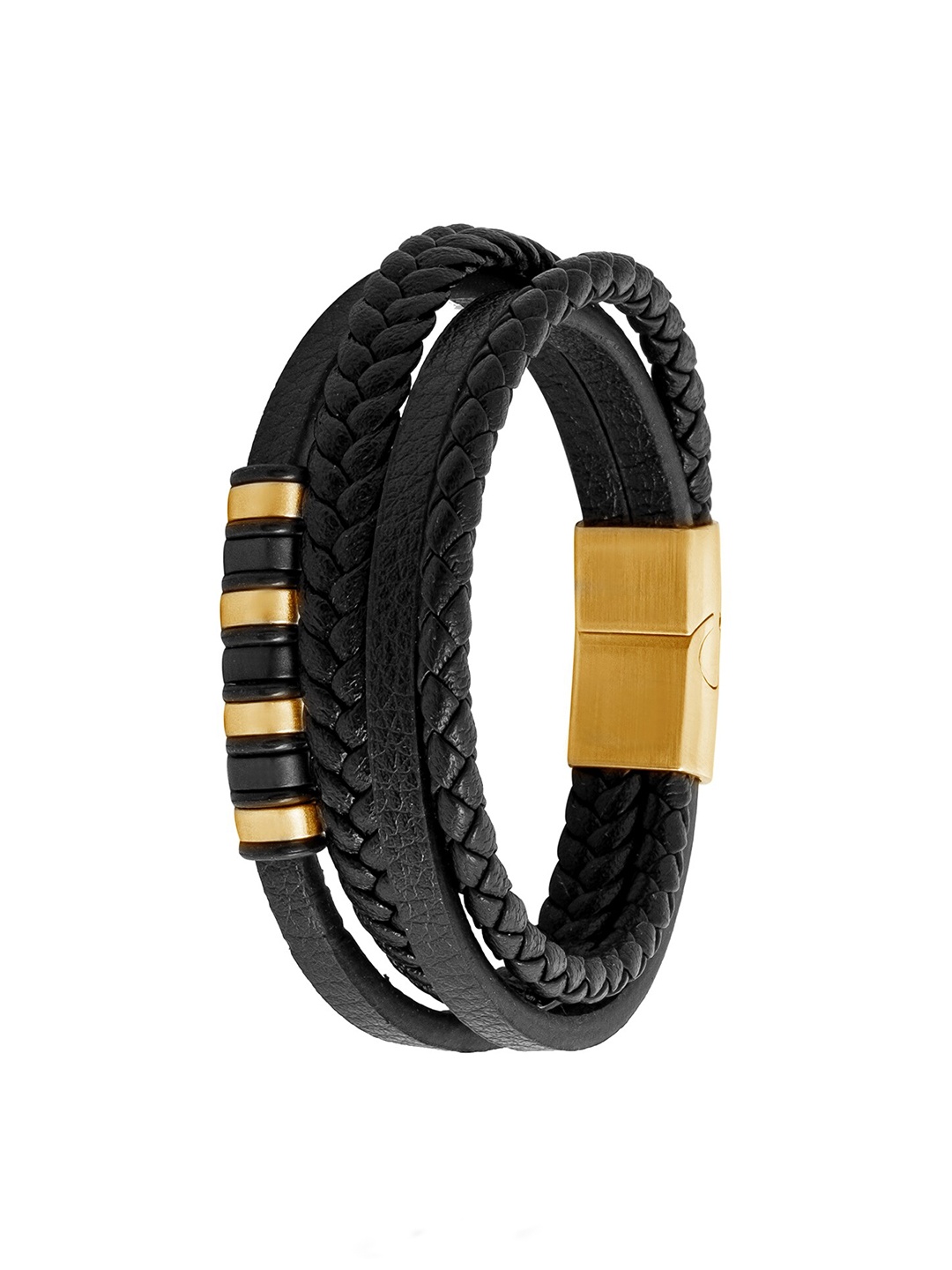 

bodha Men Braided Leather Multistrand Bracelet, Black