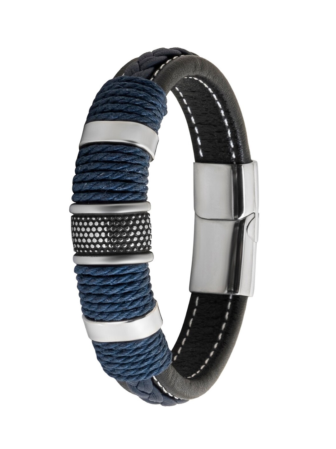 

bodha Men Leather Wraparound Bracelet, Silver