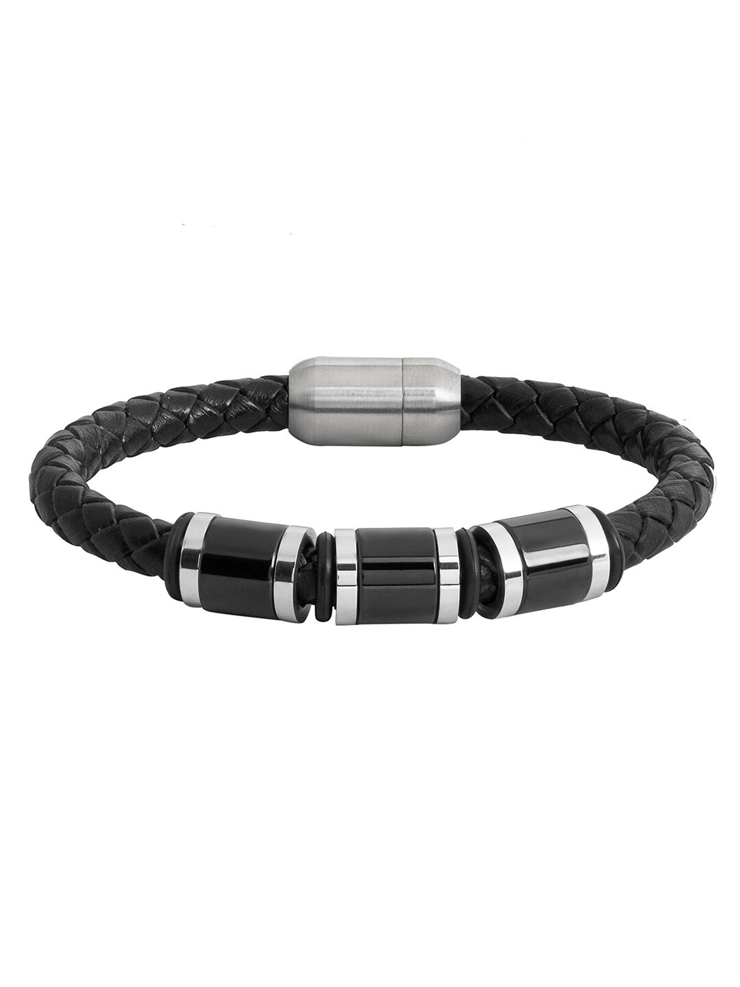 

bodha Men Leather Wraparound Bracelet, Silver