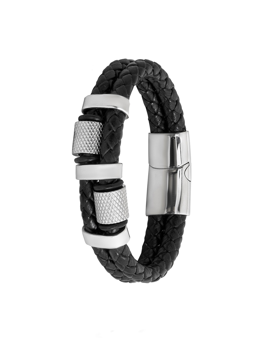 

bodha Men Leather Silver-Plated Wraparound Bracelet
