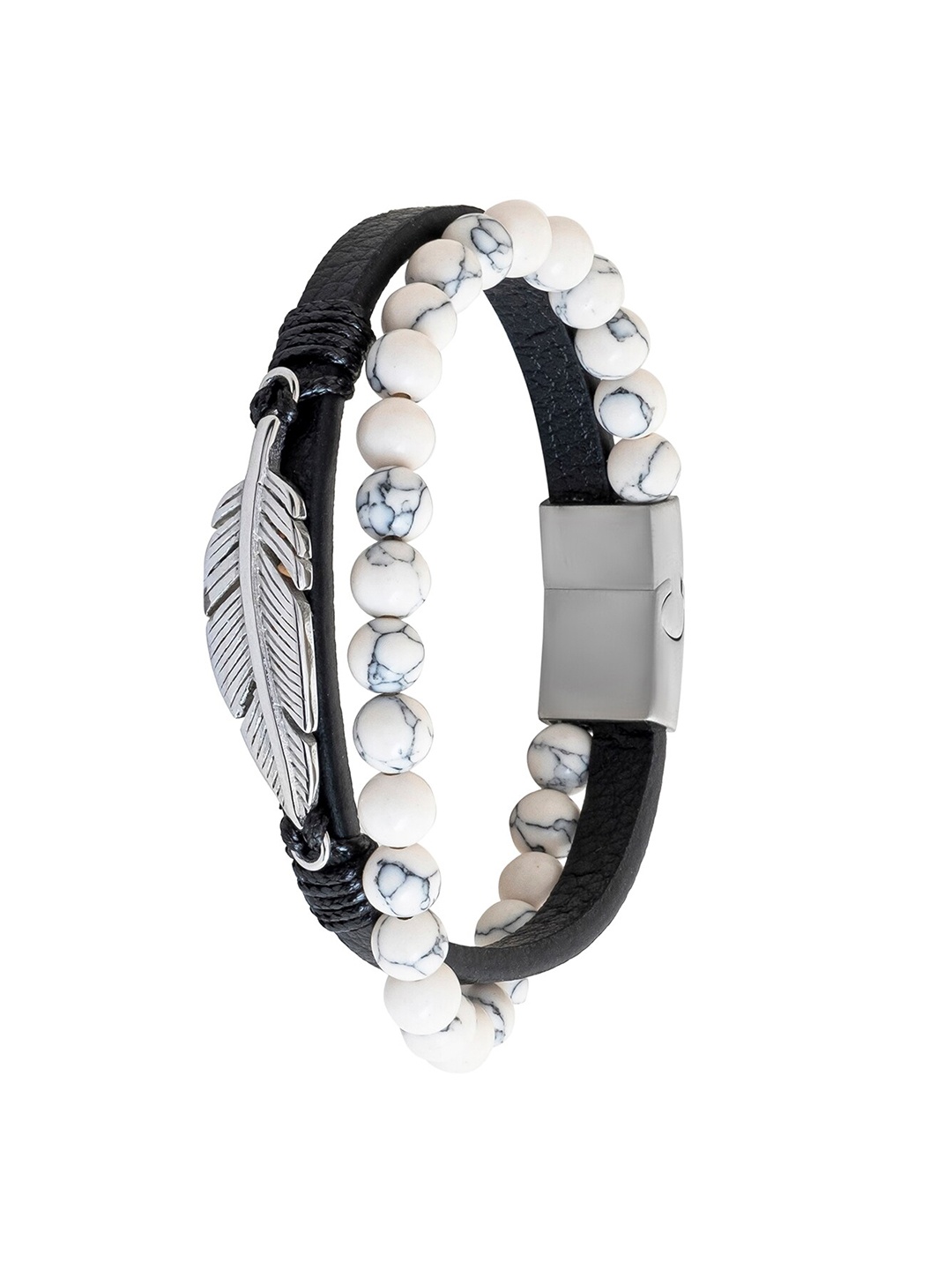 

bodha Silver-Plated Beaded Leather Multistrand Bracelet