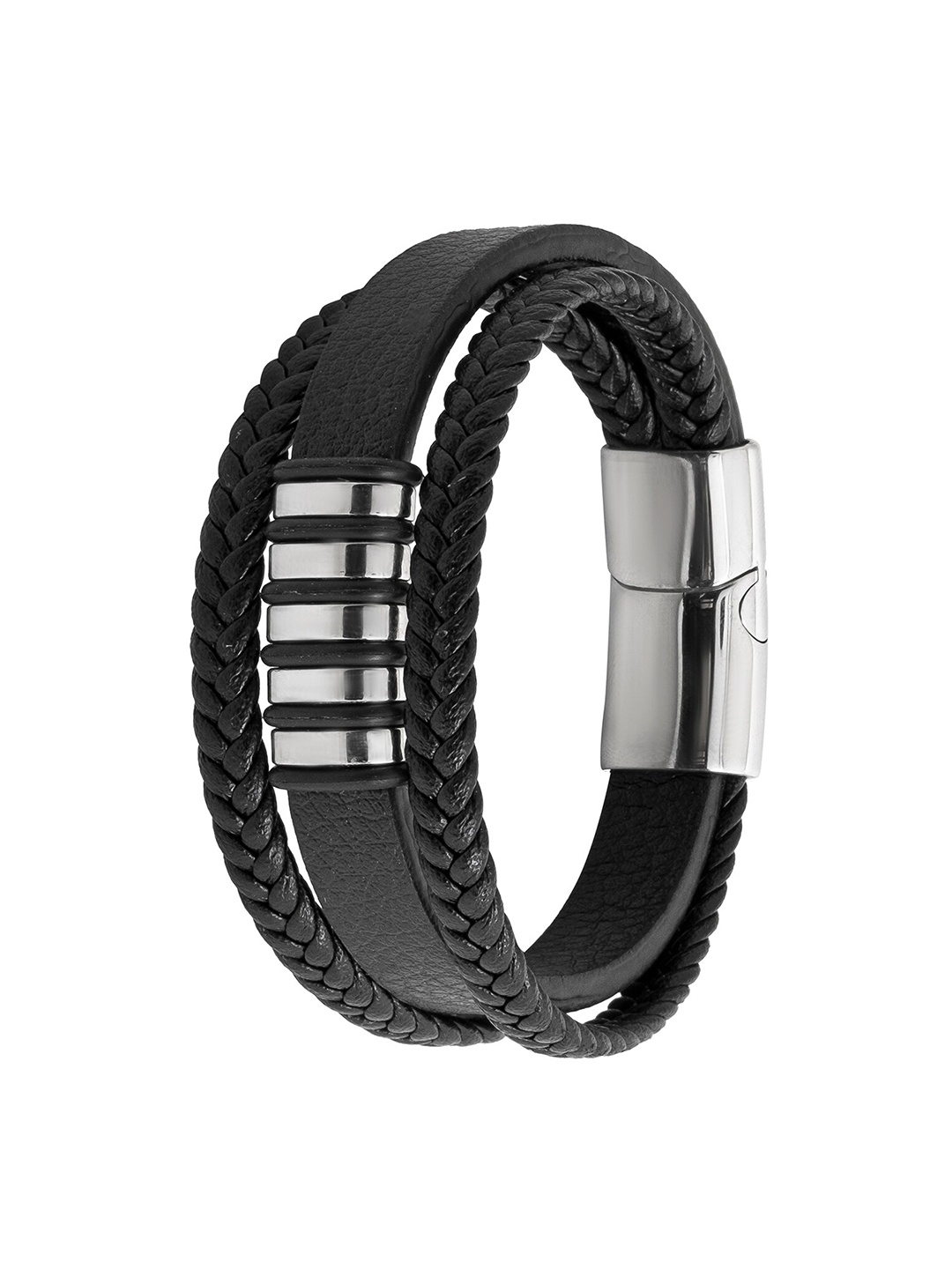 

bodha Men Leather Multistrand Bracelet, Silver