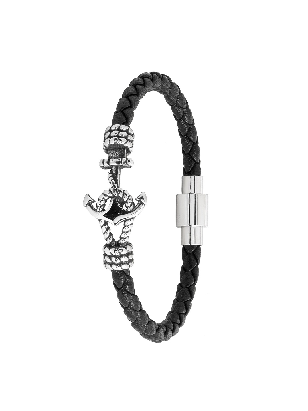 

bodha Men Silver-Plated Leather Wraparound Bracelet, Black