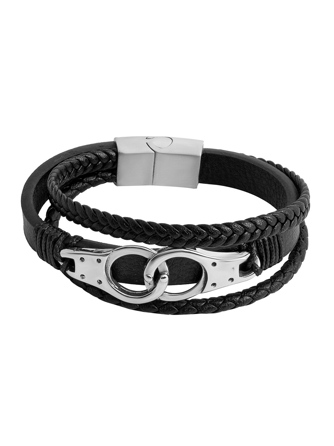 

bodha Men Leather Silver-Plated Wraparound Bracelet