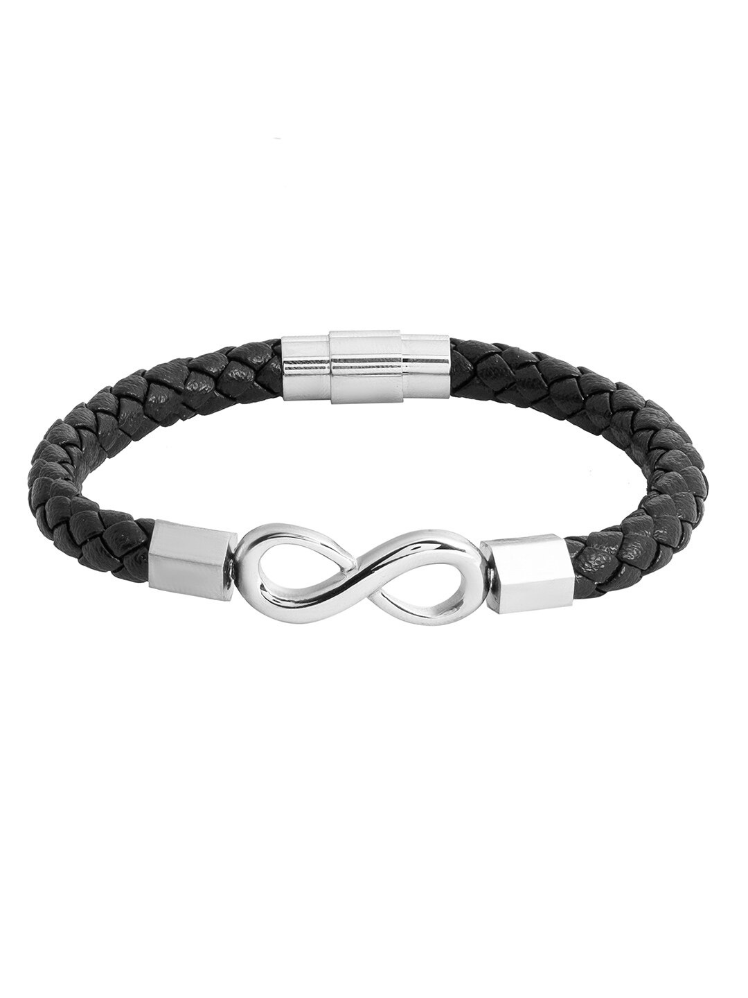 

bodha Men Leather Silver-Plated Wraparound Bracelet