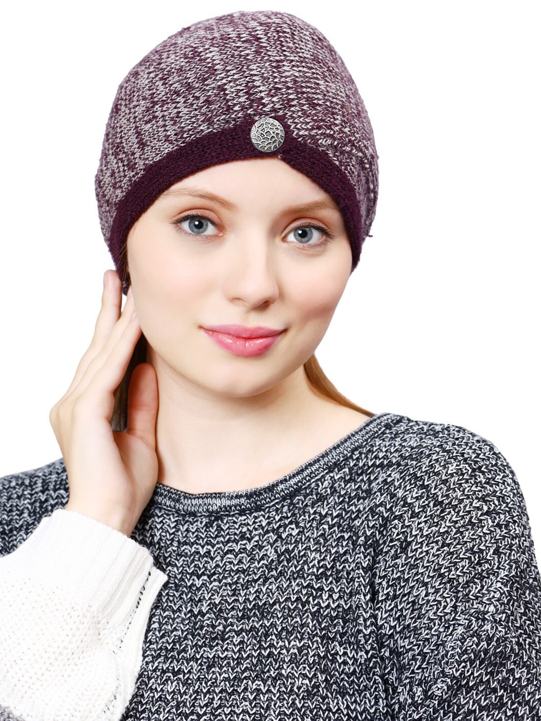 

Bharatasya Women Self Design Acrylic Turban Cap, Purple