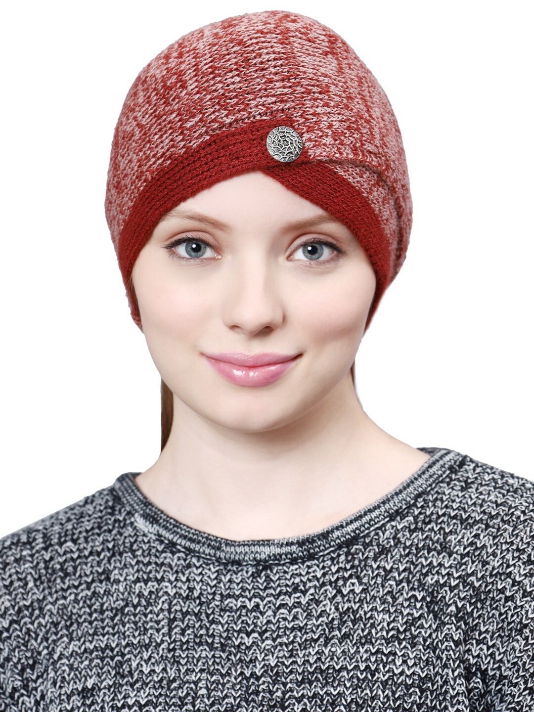 

Bharatasya Women Self Design Acrylic Turban Cap, Maroon