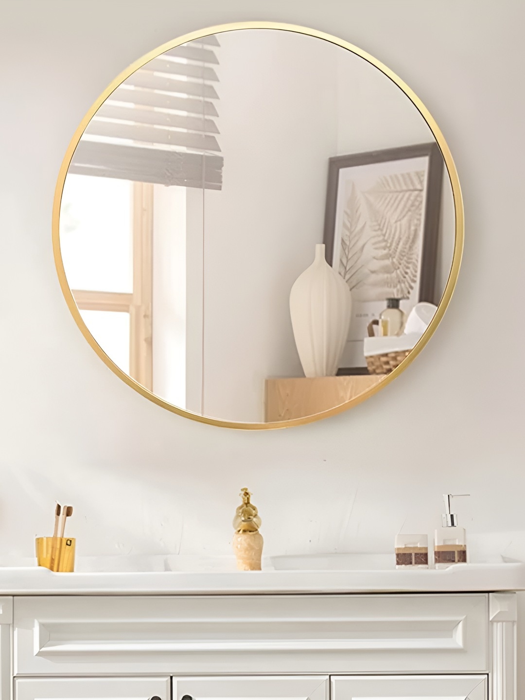 

CasaGold Beige Round Metal Wall Mirror