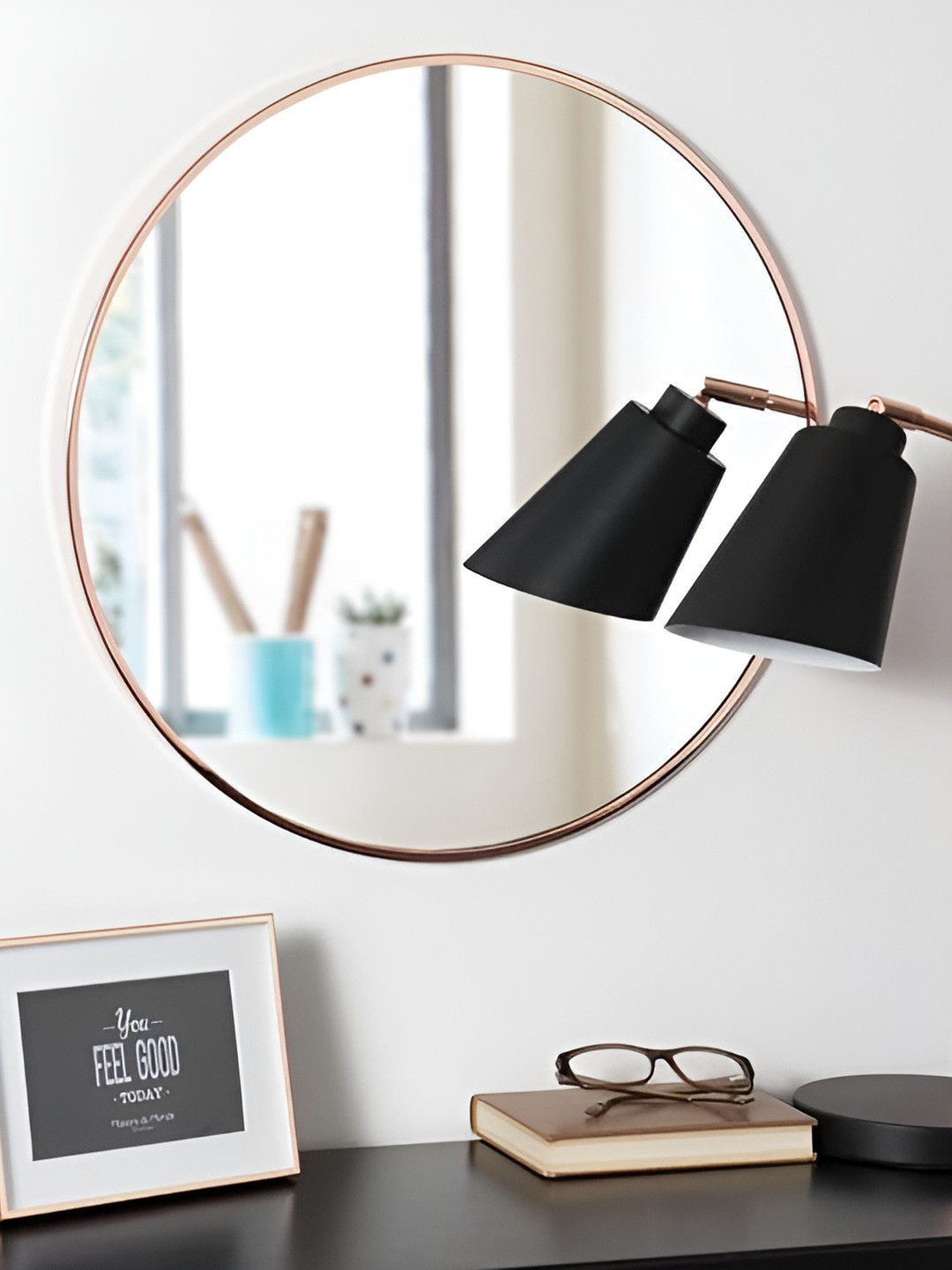 

CasaGold Rose Gold Round Metal Explosion-Proof Wall Mirror