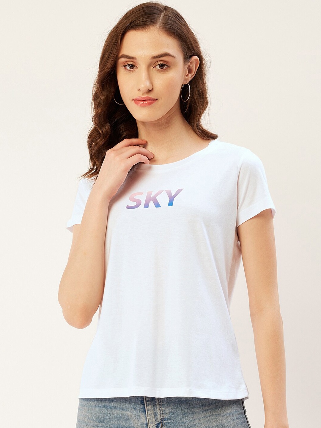 

ether White Typography Printed Pure Cotton T-shirt