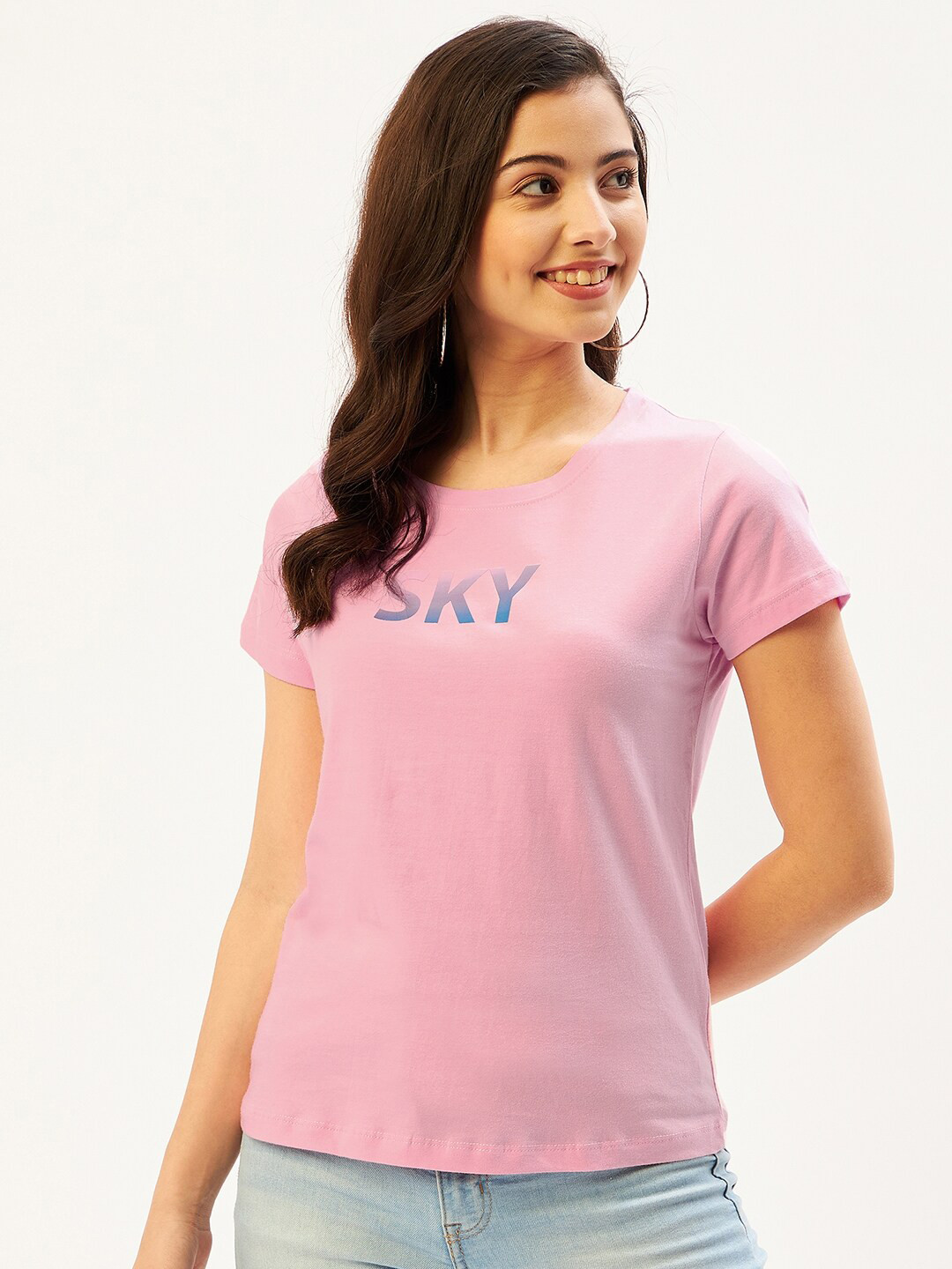 

ether Pink Typography Printed Round Neck Short Sleeves Cotton Regular T-shirt