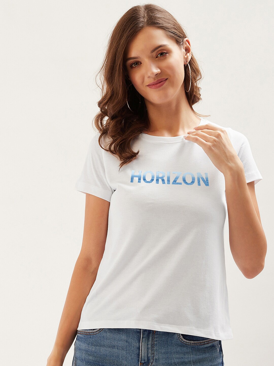 

ether Typography Printed Short Sleeves Pure Cotton T-shirt, White