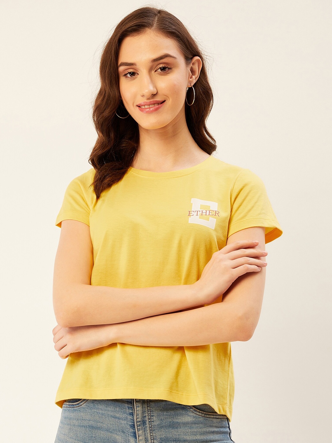 

ether Brand Logo Printed Pure Cotton T-shirt, Yellow