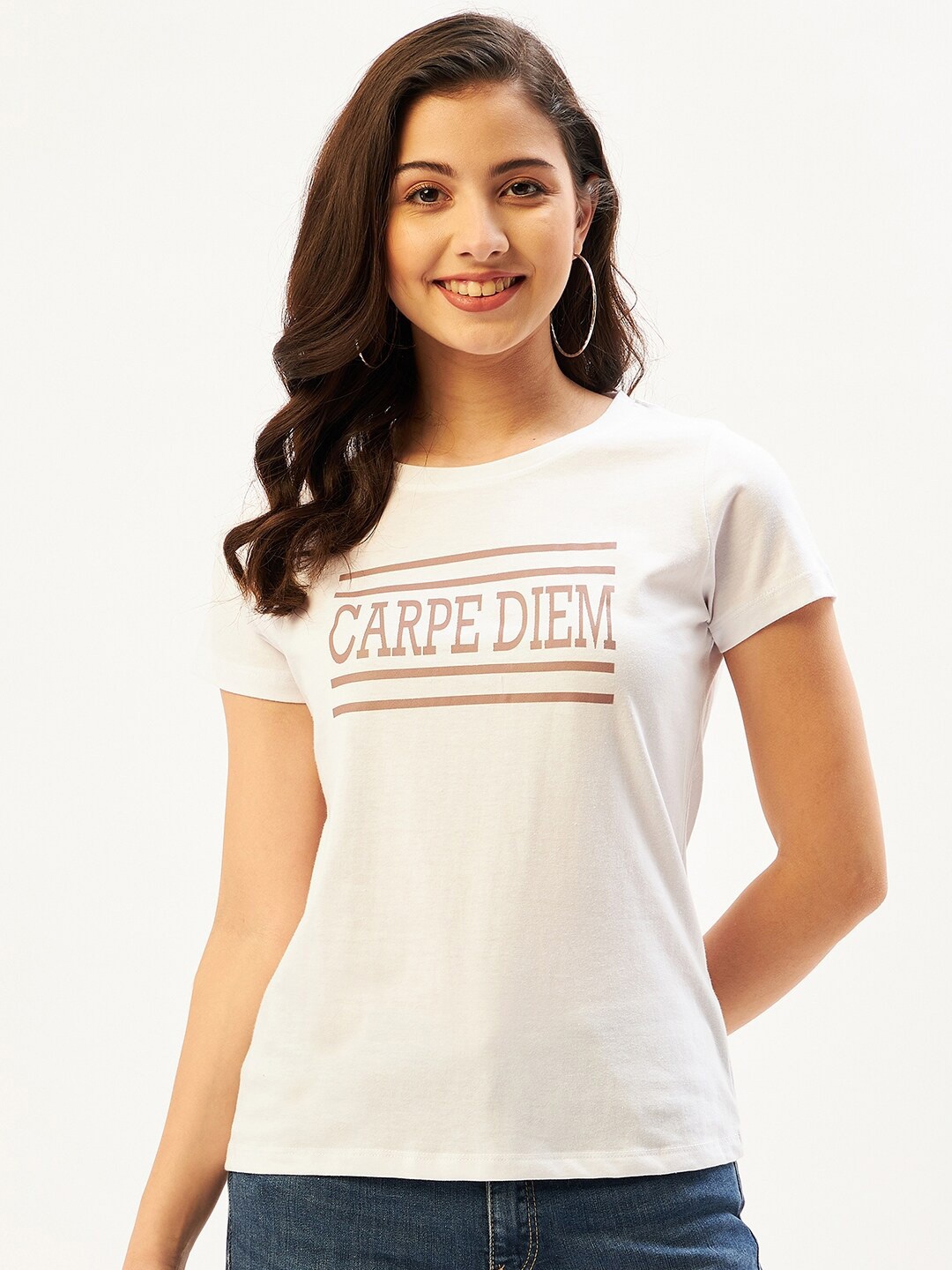 

ether White Typography Printed Pure Cotton T-shirt