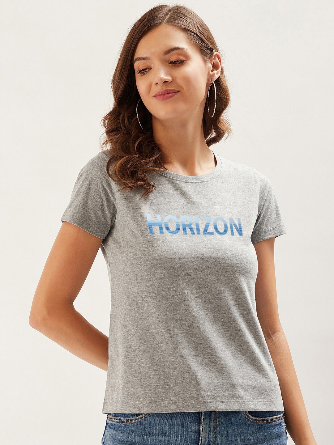 

ether Grey Typography Printed Pure Cotton T-shirt