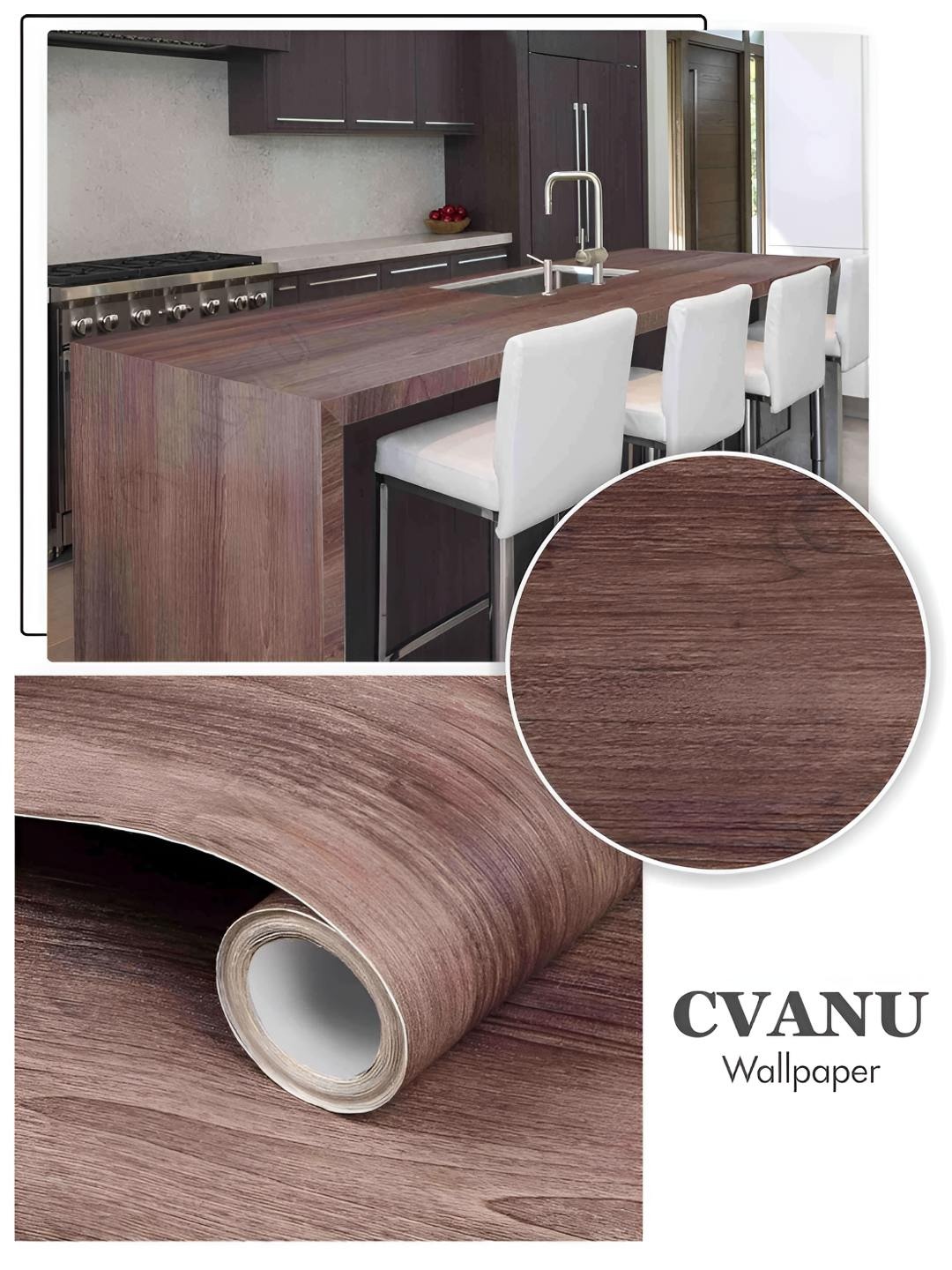

CVANU Brown Self-Adhesive Marble Wallpaper