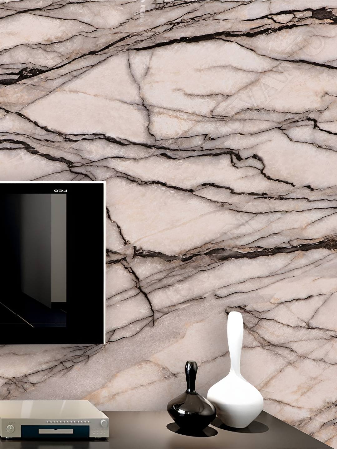 

CVANU Cream & Black Self-Adhesive Marble Wallpaper