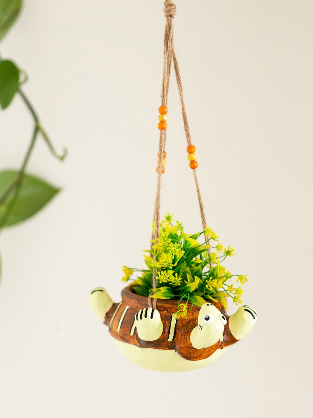 

ExclusiveLane Brown & Off White Toppled Turtle Terracotta Hanging Planter Pot