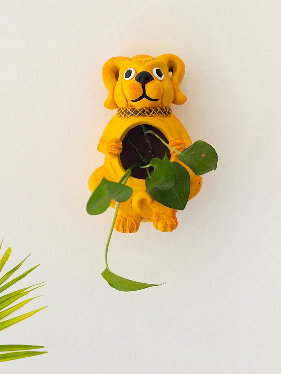 

ExclusiveLane Yellow Curious Dog Terracotta Wall Planter Pot