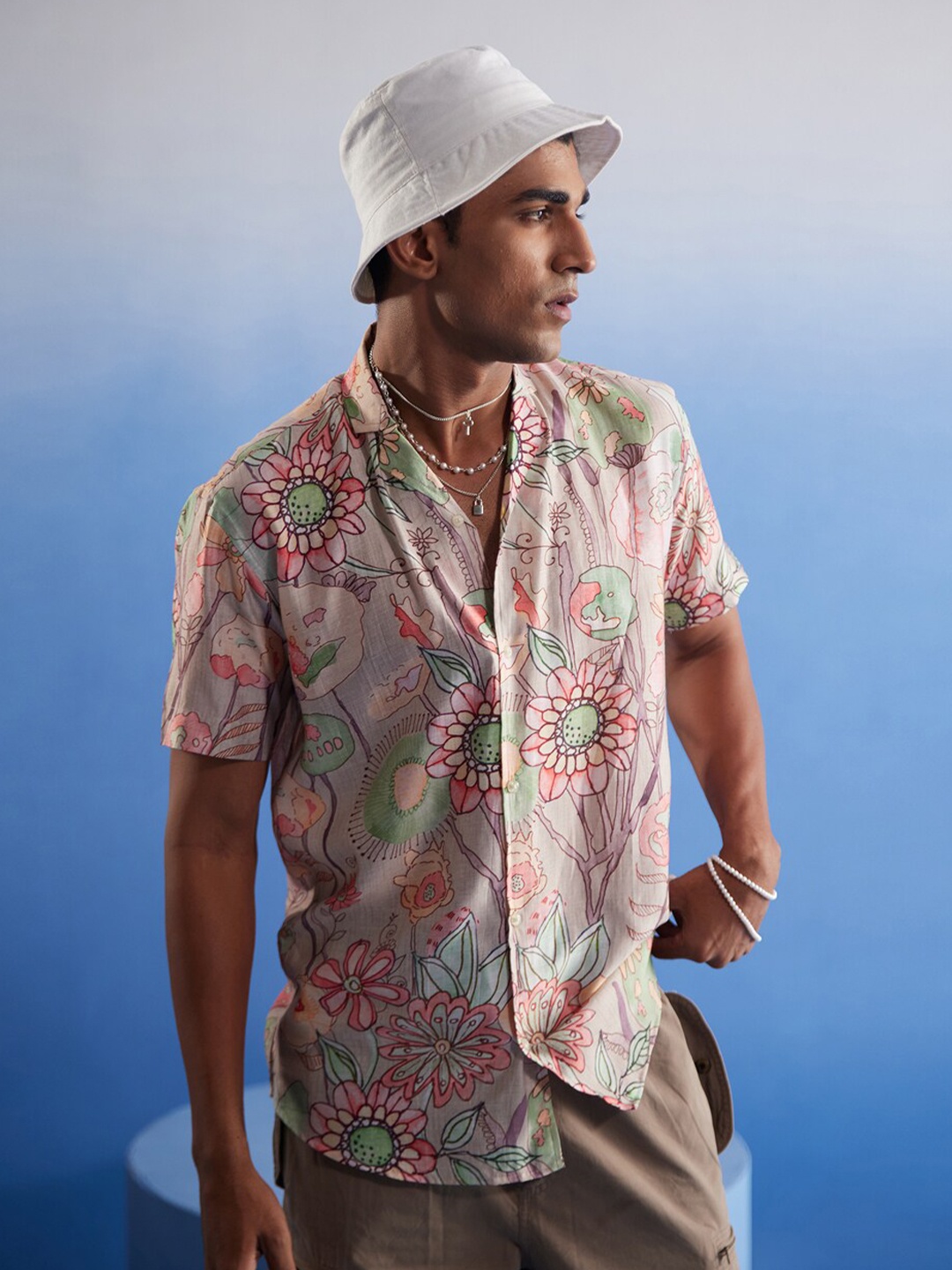 

VASTRAMAY Premium Floral Printed Casual Shirt, Beige